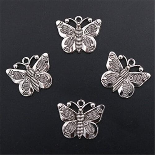 WKOUD 8pcs Silver Plated butterfly charm alloy pendants fashion necklace bracelet DIY handmade metal jewelry display A1396
