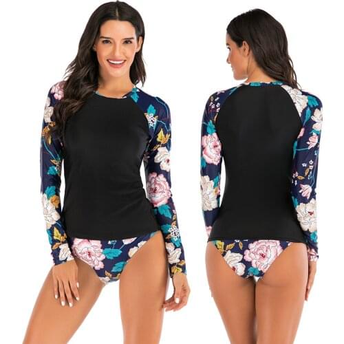 Womens Beach Bikini Set Monokini Push Up Swimsuit Long Sleeve surf suit Bathing Suit Flower Print Swimwear Swimming