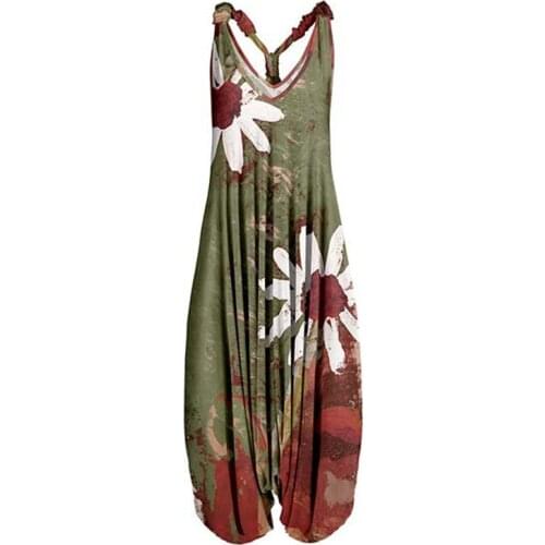 2021 Summer V Neck Floral Print Racerback Harem Jumpsuit Spaghetti Fashion Vintage Overall Straps Long Jumpsuit Trousers