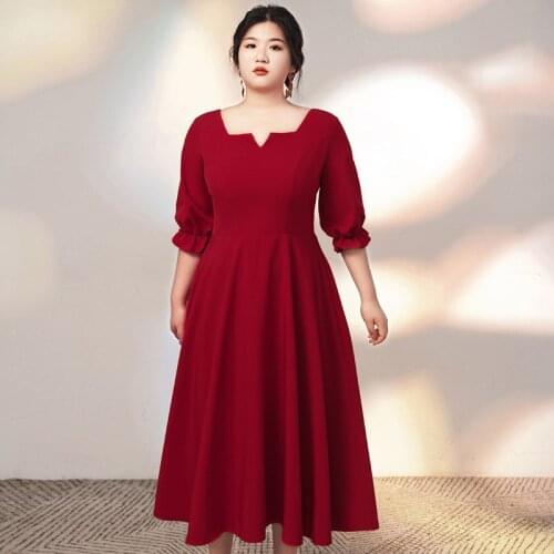 Burgundy Square Collar Half Sleeves Evening Dress Simple Ankle-Length Zipper Back New A-Line Plus Size Women Formal Gowns D1243