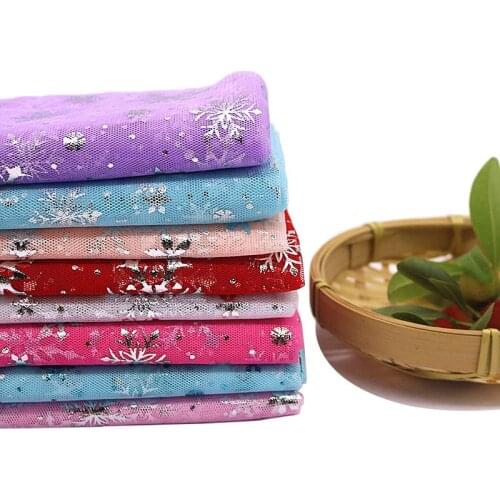 1m/lot Width 150cm Princess Dress Glitter Fabric Blue Snowflake Organza Tulle Fabric Sewing DIY Skirt Handmade Material Decor