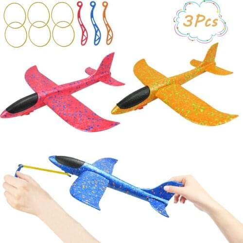 3 Pack 35cm Airplane Toys, Slingshot Plane 2 Flight Modes,Throwing Foam Airplanes with Slingshot Launch, Outdoor Sport Toy Party