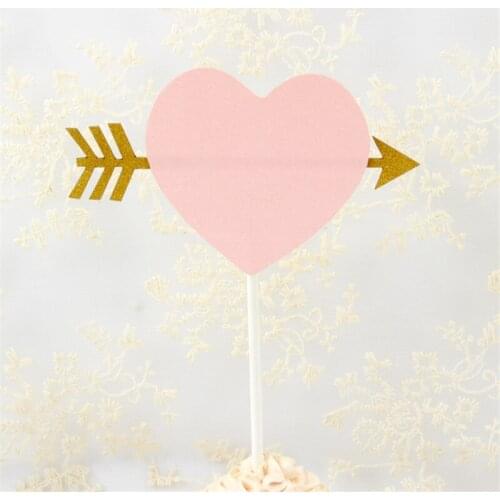 5pcs Cupids Arrow Pink Love Cupcake Toppers Baby Shower Ice Cream Cake Toppers for Wedding Children Birthday Party Decoration