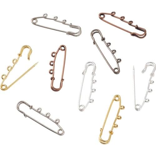 50pcs/set 5 Color Iron Safety Brooch Kilt Pins Findings Accessories Nice for DIY Brooch Jewelry Making,With 3 Holes