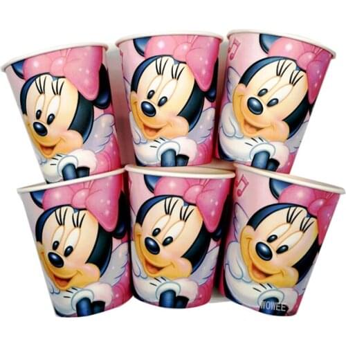 6pcs Minnie Mouse Cup Cartoon Theme Party For Children/Girls Happy Birthday Decoration Theme Party Supplies Festival