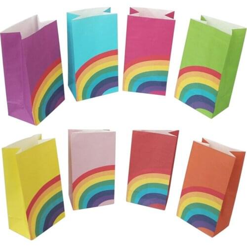 8pcs Colorful Rainbow Paper Bag Party Wedding Gift Bag Cookie Candy Packing Gift Bags Birthday Paper Treat Bags