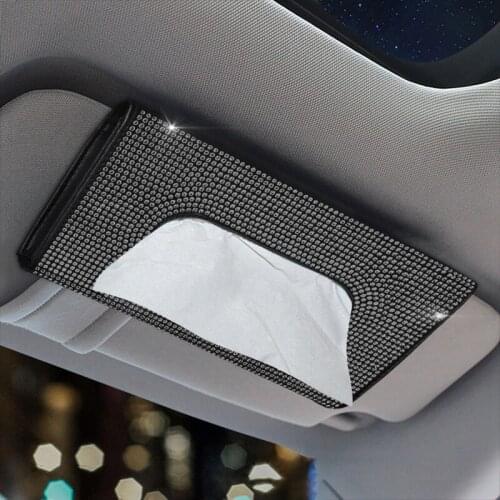 Car Sun Visor Bling Tissue Box Holder Tissues Napkin Holder Crystal Diamond Leather Backseat Paper Towel Cover Case