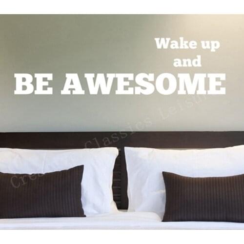 Free Shipping Large Size Bedroom Wall Decal Words Wake Up and Be Awesome Inspiration Quote Phrase Motivation ,F2079