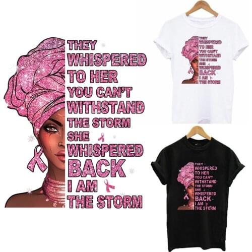 Glitter Heat Transfer Thermo Sticker On Clothes Beautiful African Lady Iron On Patches For Clothing DIY Women T-Shirt Decoration