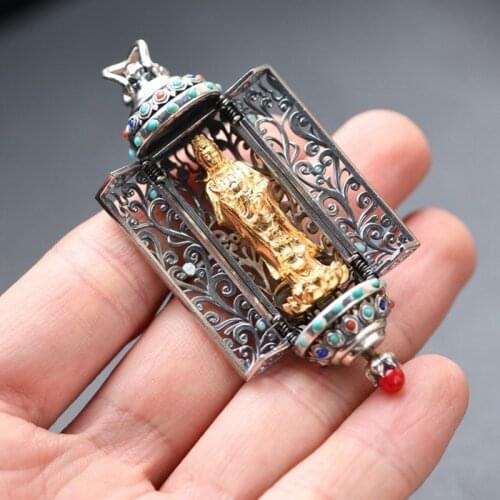 BOCAI 2021 Trend S925 Silver Jewelry Retro Creative Hollow Design Woman Pendant Gold-plated Buddha Pendant Safe and Good Luck