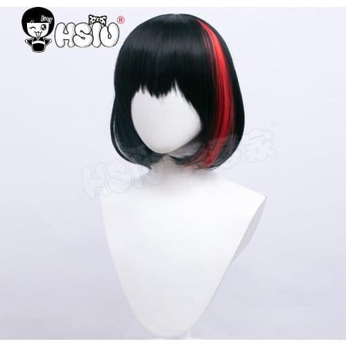 「HSIU Brand」 Mitake Ran Wig Game BanG Dream! Cosplay Black mixed red short hair Fiber synthetic wig+Free Brand wig cap