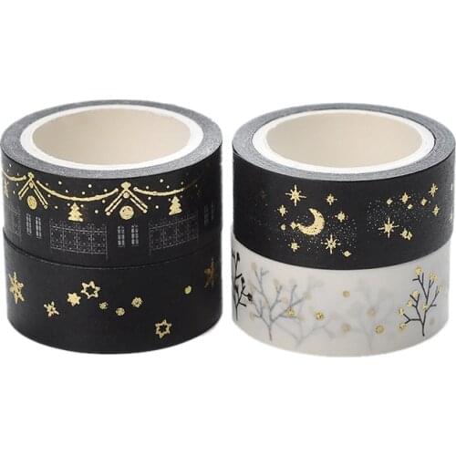 1 Pc / Pack Black Moon Stars Washi Paper Masking Tapes 1.5cm X 5m Diy Scrapbooking Heart Stickers Exquisite Wrapping Stickers