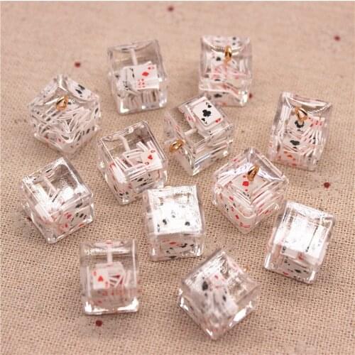 10pcs Mix Colors Resin Transparent Cube Inside Clay Poker DIY Jewelry Pendant Home Decoration Accessories,14mm