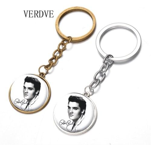Heat! Fashion Elvis Presley Crystal Round Pendant Women and Men Keychain 2018