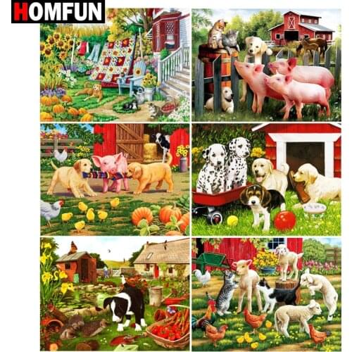 HOMFUN Rhinestone Painting Crystal Decor Diy Diamond Painting "Farm animal dog" 3D Cross Stitch Pattern Diamond Embroidery