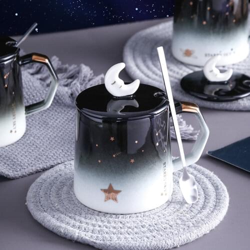 400ml Gradient Starry Big Belly Ceramic Cup Water Cup Creative Mug Home Office Coffee Milk Juice Drink Cup Simple Planet Cup