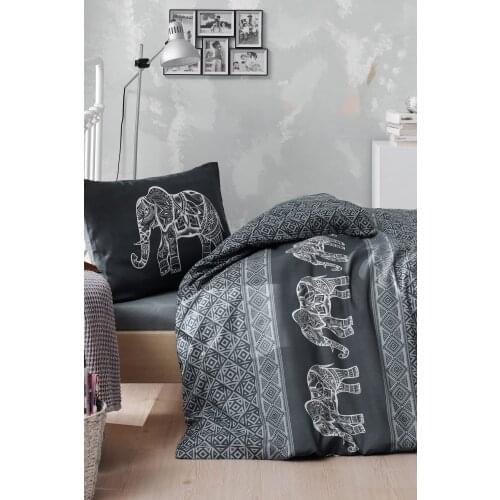 Bedding Set With 1 Pillowcase 1 Duvet Cover 1 Linen Single Flat Sheet Unisex Black Elephant Design Modern Fashion %65 Cotton