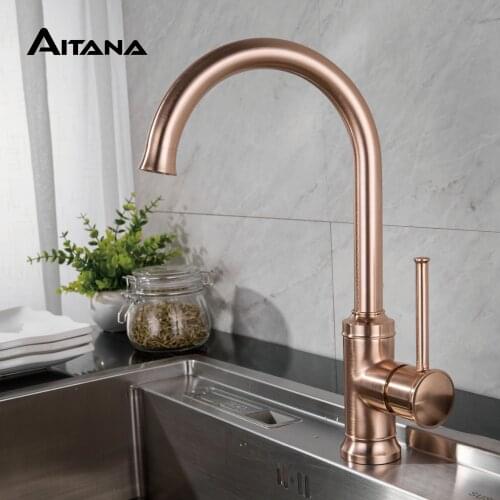 Modern style Rose Gold sink faucet,Brass Single hole 360 degree revolving Kitchen faucet