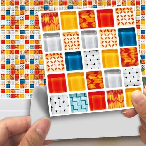 Colorful Mosaic Hard Tiles Wall Stickers Kitchen Bathroom Home Wall Decals Shine Finished Peel And Stick Waterproof Art Mural