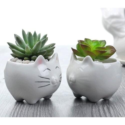 Creative Ceramic Hand-painted Kitten Flowerpot Ornaments Animal Sculpture Crafts Succulents Potted Home Decoration Accessories