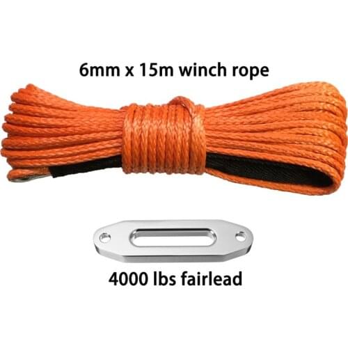 6mm*15m With 4000lbs Fairlead ATV Winch Line,Off Road Rope,Synthetic Winch Rope 6mm,Boat Winch Cable,UTV Winch Accessaries