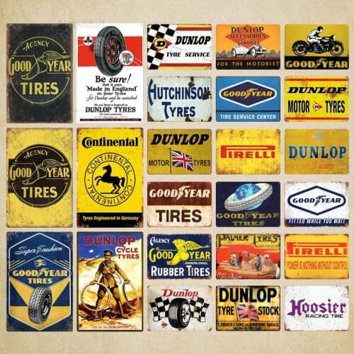 Retro Metal Tin Sign Dunlop Tyre Vintage Art Metal Painting Plaque Poster Garage Room Bar Pub Club Man Cave Wall Decor 20X30