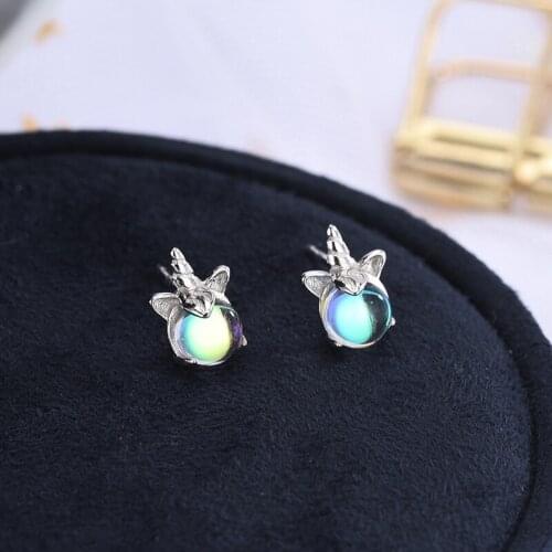 925 Sterling Silver Unicorn Charm Stud Earring for Women Girl Wedding Gifts Jewelry pendientes plata de ley 925 mujer eh473