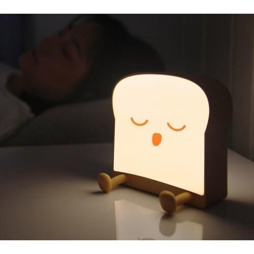 Cartoon Toast LED Night Light USB Rechargeable Cartoon Table Lamp Touch Control Lamp For Children Kids Bedroom Study Desk Lamp