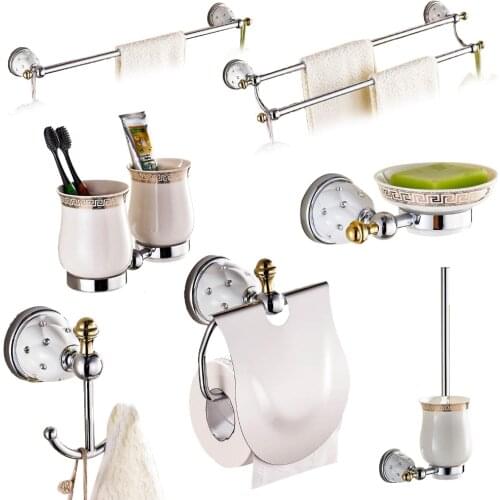 Contemporary Brass Silver Bathroom Accessories Sets Diamond& Star Modern Crystal Bathroom Accessories Set