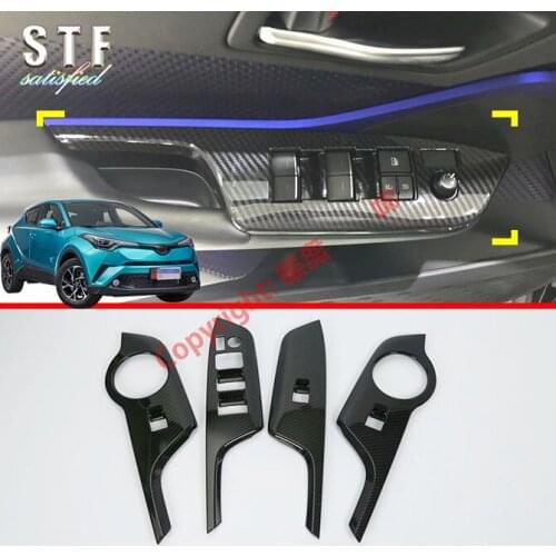 Carbon Fiber Style Interior Door Window Armrest Cover Switch Panel Trim Molding Garnish For Toyota C-HR CHR 2017 2018 2019