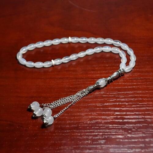 Natural White Agate Beads 6*9mm Rice white Beads Muslim Taisbyha 33 beads Agate Stone Counter for Muslim wholesale Free Shipping