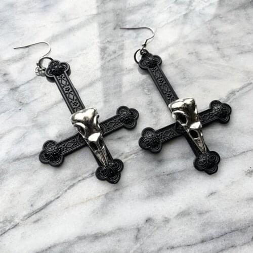 Noire Nevermore Crow Cross Earrings Fashion Goth Witch Jewelry Women Gift 2020 New Delicate And Beautiful Crescent Wholesale