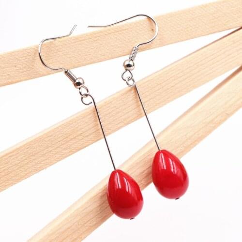 New Bohemia Style Long Drop Dangle Earring for Women Water drop 9x13mm Red Artificial Coral Beads Earrings Dangles Jewelry A518