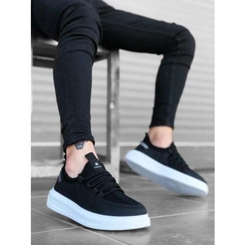 Original Design BA0176 High Sole Casual Lace-Up Black Sneakers Mens Shoes