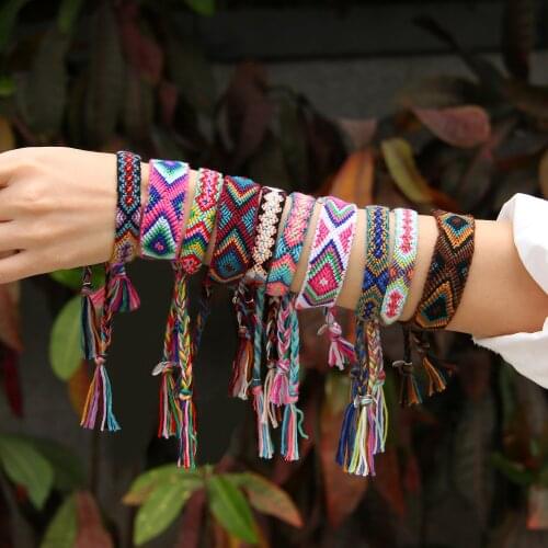 QUANCHI Boho Hand-Woven Rope Friendship Bracelet String for Women Colorful Tassel Braided Charm Ethnic Bracelets Pulseras Mujer