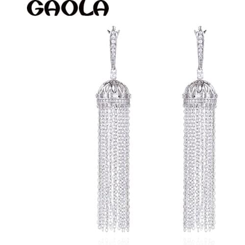 GAOLA New Geometric Long Earrings Crystal Stone Tassel Dangle Earring GLE7735