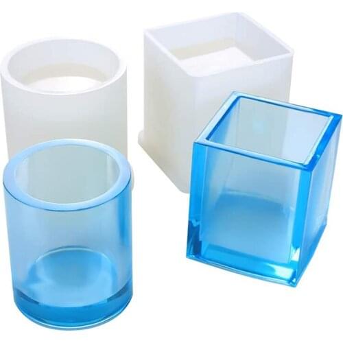 Silicone Mold DIY Pen Holder Cube Cylinder Epoxy Resin Casting Molds Cup Flower Plant Pot Desk Organizer Handmade Crafts Molds