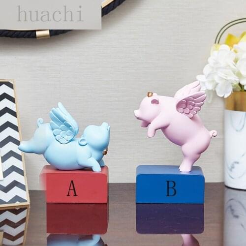 Nordic modern couple piglet ornaments abstract animal sculpture angel statue pet pig figurine wedding gift home decorations