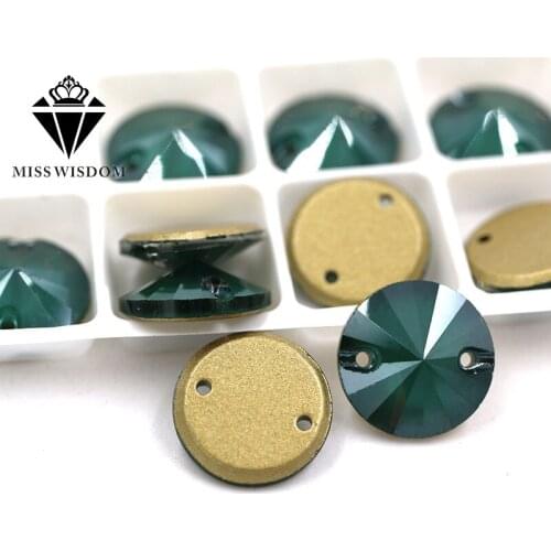 Hot selling Flatback glass sew on rhinestones double hole Round shape Green Mocha crystal rhinestone diy clothing accessories