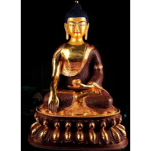 TOP GOOD buddha statue wholesale # 44 CM # Tibetan Buddhism Shakyamuni Buddha Gold-plated brass statue # HOME Talisman