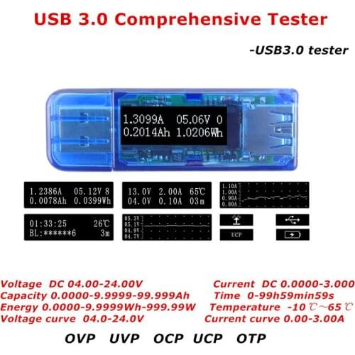 USB Tester 3.0 OLED Comprehensive Tester Current Voltage Meter Voltmeter Ammeter Energy Capacity Tester for Charger Power Bank
