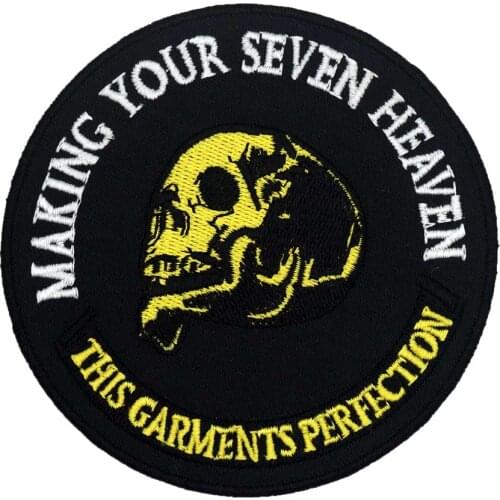 MAKING YOUR SEVEN HEAVEN SKULL iron on backing funny punk rock embroidered biker motorcycle patches