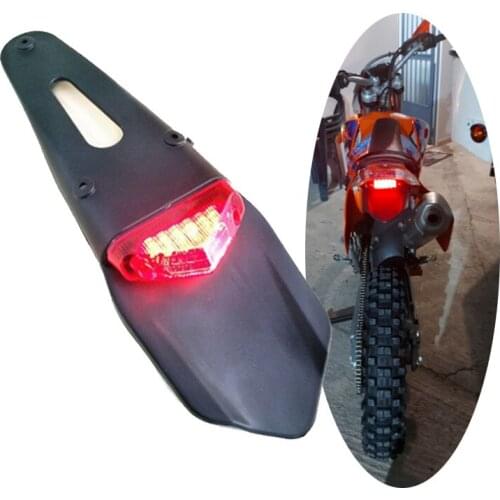Motorcycle Rear Fender License Plate Bracket Holder with 12V LED Taillight Brake Lamp Universal for Enduro Off-Road Bike