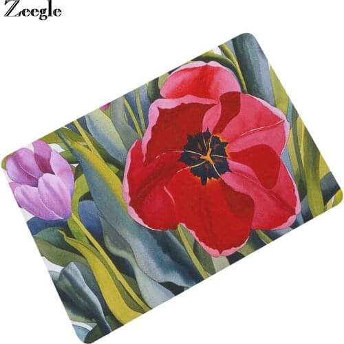 Zeegle Floor Mat Doormat Rubber Anti Slip Bathroom Shower Mat Flower Printed Living Room Indoor Door Mat Hallway Carpet Foot Mat