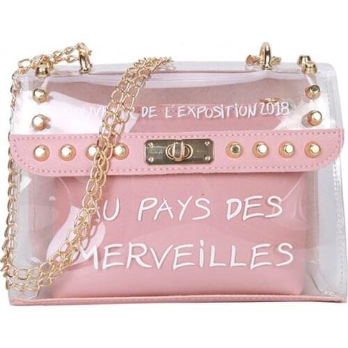Women Lady Bag Clear Handbag Crossbody Composite Bag Transparent PVC Chain Pouch Tote New Best Sale-WT