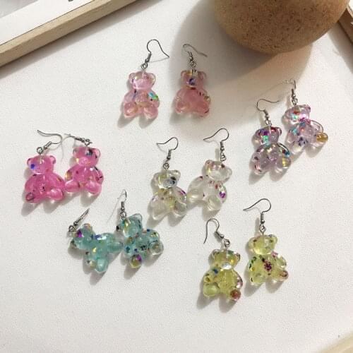 1Pair Drop Earrings Gummy Bear Glitter color Flatback Resins Creative Dangle Jewelry For Children And Woman