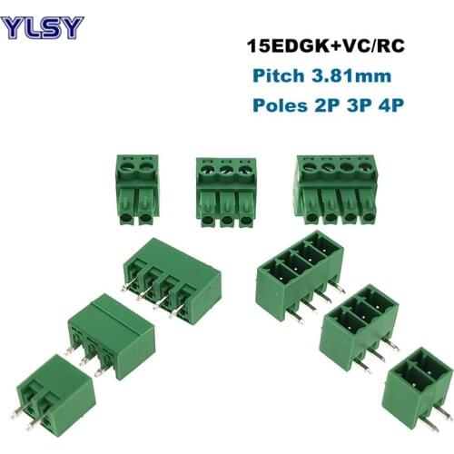 100Pcs Pluggable PCB Screw Terminal Block Pitch 3.81mm Male Female Connector 15EDGK+VC/RC Morsettiera Vertical Straight 2/3/4Pin