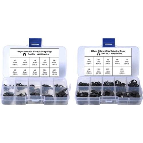 160/260Pcs Carbon Spring Steel E-clip Snap Ring Assortment Circlip Retaining Ring Kit High Quality Parts E-clip Snap Rings New
