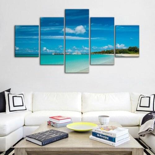 5 Panels Art Prints Blue Sky Seascape Wall Picture Modern Wall Art Home Decoration Canvas Painting for Living Room
