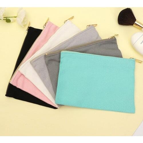 50Pcs/Lot Large Plain Cotton Canvas Travel Toiletry Bags Pencil case Pouch Makeup Pouch Cosmetic Bag With Gold Zipper 22x15cm